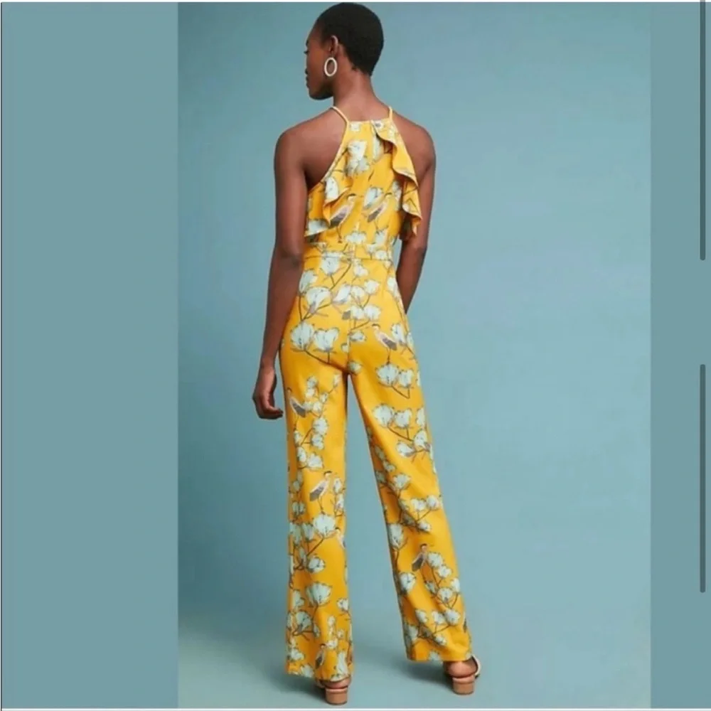ANTHROPOLOGIE | Varun Bahl Warbler Yellow Floral Jumpsuit NWT Size 12 - Picture 3 of 14